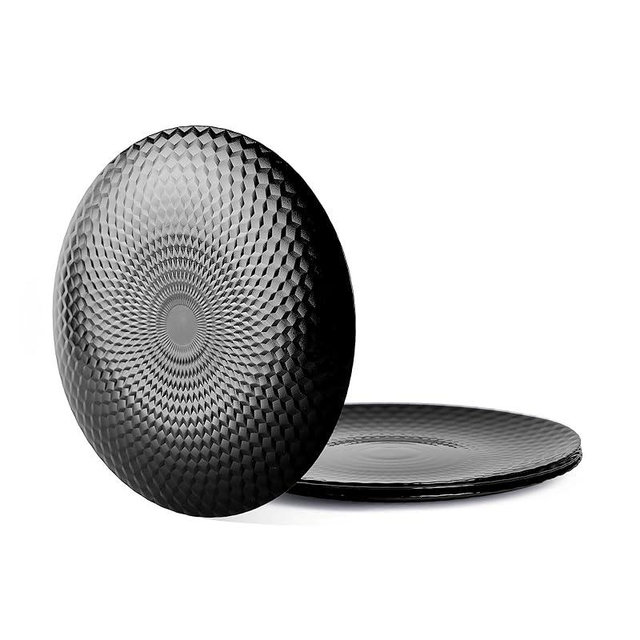 LaGlint 7.5 inch Appetizer Plate Set of 6, Opal Glass Round Geometric Faceted Small Black Plates for Salad Dessert, Kitchen, Dishwasher and Microwave Safe