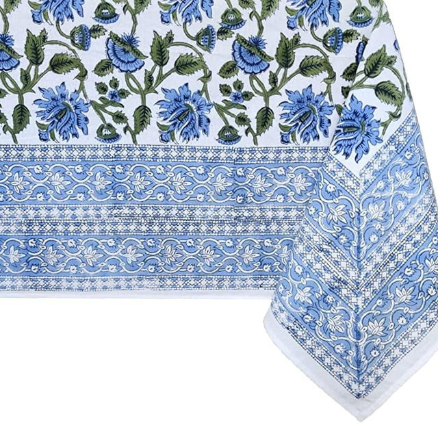 ATOSII 'Taj' 100% Cotton Boho Rectangle Tablecloth, Handblock Floral Print Linen Table Cloth for Kitchen I Dining Table I Tabletop I Parties I Wedding I Spring/Summer (60 X 108 Inches)