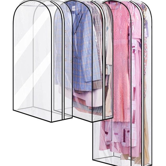 MISSLO 10" Gusseted All Clear Garment Bags for Hanging Clothes 40"+60" Suit Bags for Closet Storage Dresses Protectors for Shirts, Coats, Gowns, 3 Packs