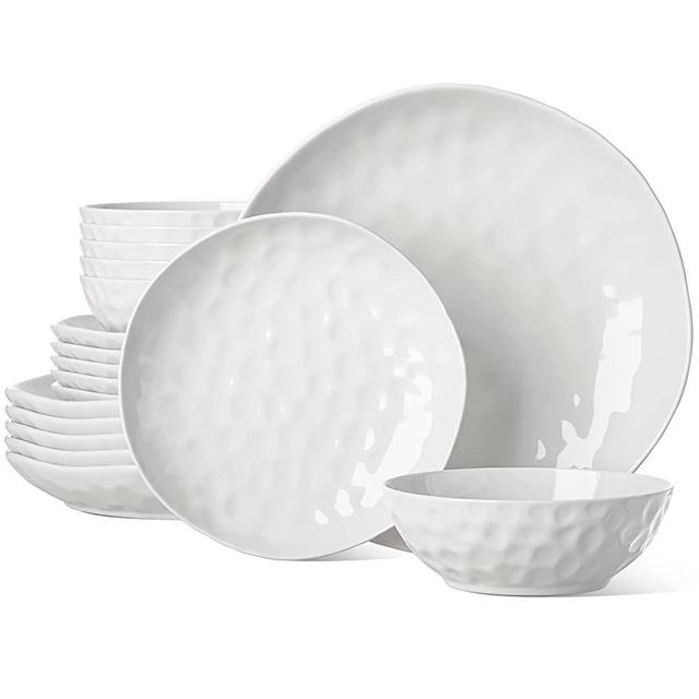 HOMBENE Large Dinnerware Set 18 Piece Service for 6, Porcelain Plates and Bowls Sets, High-fired at 2372°F, White Dishes Set Ceramic
