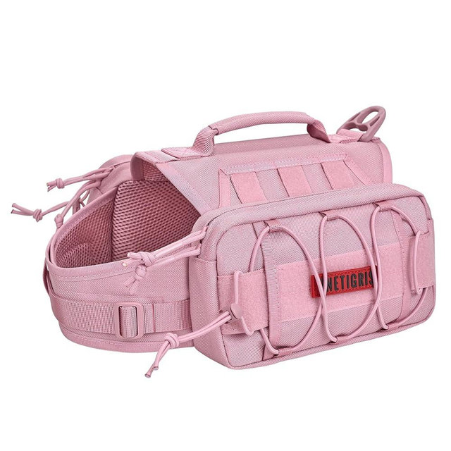 ONETIGRIS Dog Backpack for Medium & Large Dogs, Nylon Backpack for Dogs Tactical Pet Backpack with Side Pockets for Hiking Walking Training Running (Pink, Medium)