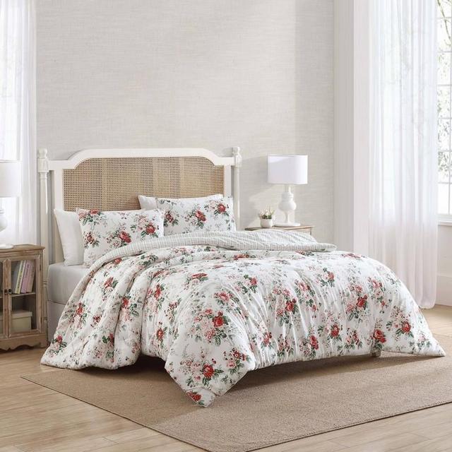 Laura Ashley 3pc Full/Queen Ashfield Cotton Flannel Comforter Set Red