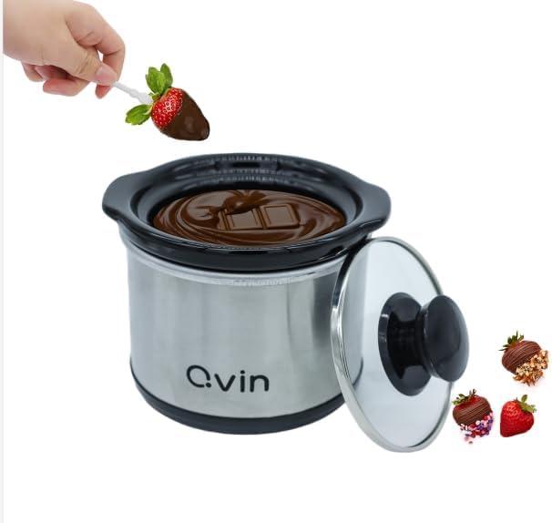 Mini Chocolate Fondue Slow Cooker, Stainless Steel, Black