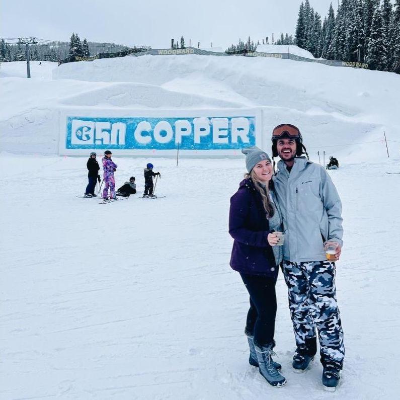 12.31.2022. Travel. Emily and Daniel went to Copper Mountain to ski for the day with friends. Daniel being a gentleman carried Emily's skis down the mountain when she just couldn't do it anymore.
