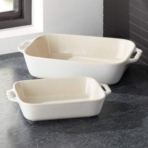 Staub Rustic Ivory Rectangular Bakers, Set of 3 + Reviews | Crate & Barrel