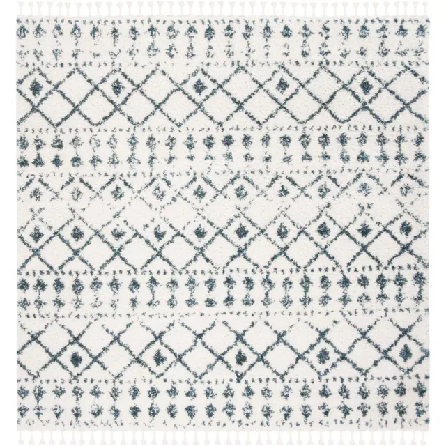 Berber Fringe Shag BFG519 Power Loomed Indoor Area Rug - Cream/Blue - 5'x5' - Safavieh