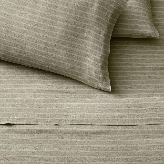 European Flax Linen Sheet Set,Cal.King, Elm Multistripe
