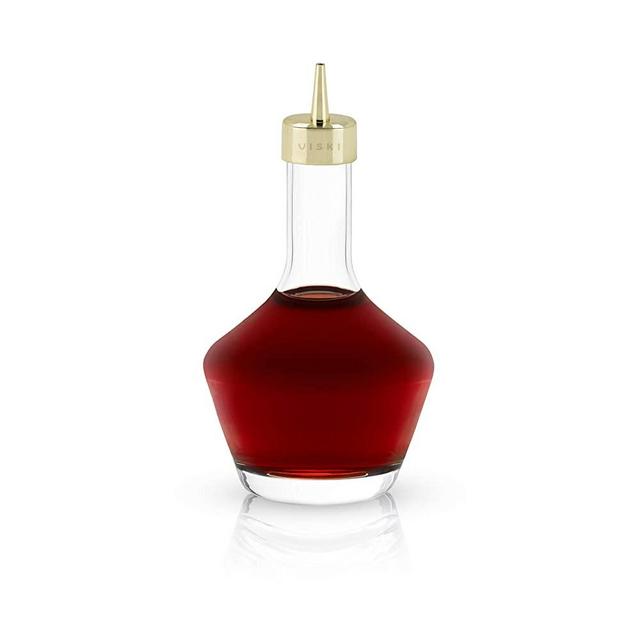 Viski Belmont Bitters Glass Bottle Bar Tool, Accessory, With Dasher Top, Gold