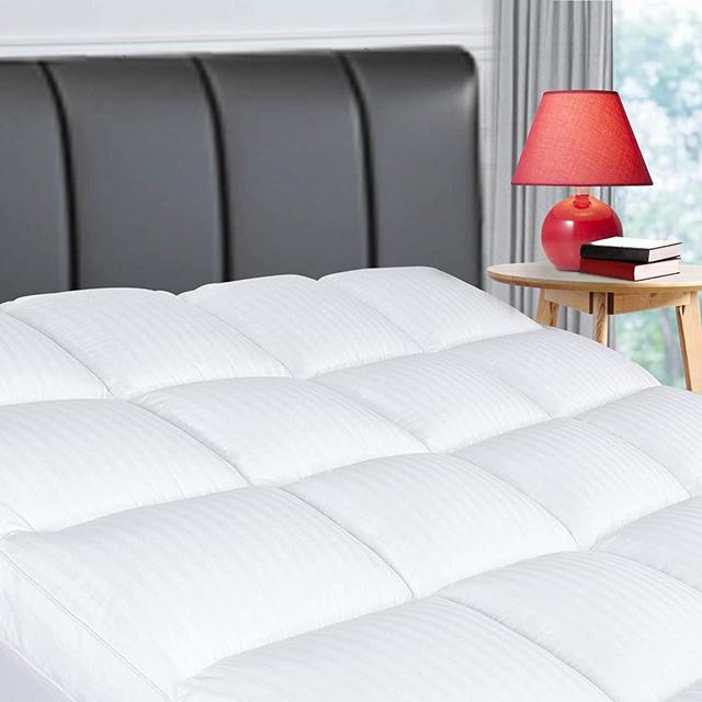 ELEMUSE Queen Cooling Mattress Topper, Extra Thick Mattress pad for Back Pain Relief, Plush Soft Pillowtop with 8-21 Inch Deep Pocket, Overfilled Down Alternative Filling, Hotel Feeling