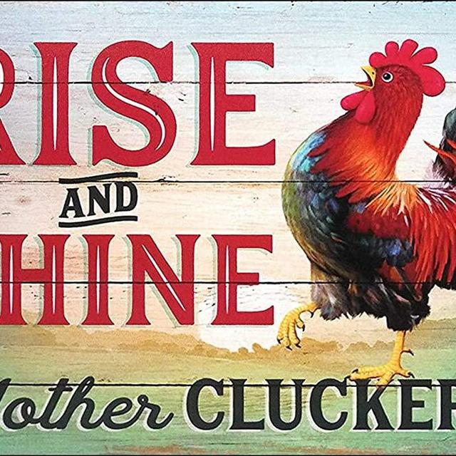 Gloryboom Rise and Shine Mother Chicken Decor Chicken Sign Funny Chicken Chicken Metal Tin Sign Wall Plaque for Home Kitchen Bar Coffee Shop 8x12 Inch