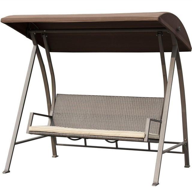 PatioPost Porch Swing Outdoor Lounge Chair Seats 3 Patio PE Wicker Glider Bench with Steel Frame and Padded Cushion, Dark Brown
