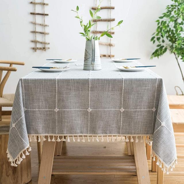 Laolitou Waterproof Tablecloth 55 x 70 Rectangular Tablecloth, Grey Antique Tablecloth with Fringe, Kitchen Antique Outdoor Tablecloth,