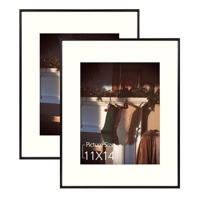 Mat Board Center, 16x20 Aluminum Picture Frame - Displays 11x14 with Mat and 16x20 Without Mat - Horizontal and Vertical for Wall Mounting Metal Photo Frame (Black, 2-Pack)