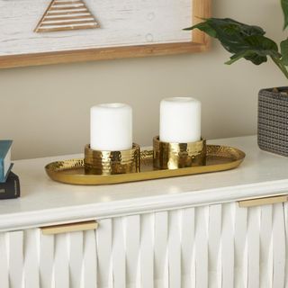 Hammered Decorative Candle Holder with Tray
