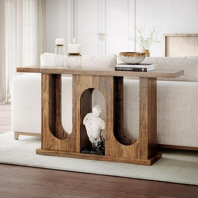 LIKEMET Entryway Table, 55" Farmhouse Console Table with Storage, Romanesque Sofa Table for Entryway, Living Room, Foyer, Vintage Brown