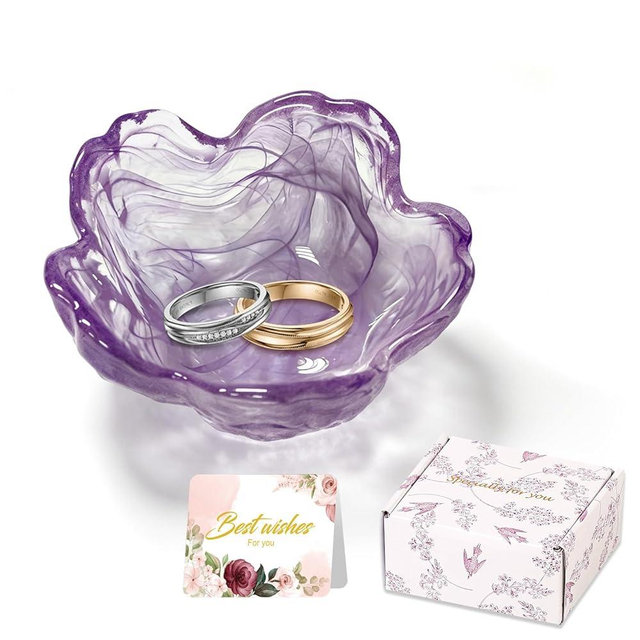 Flower Jewelry Dish Ring Holder Jewelry Tray Cute Vanity Organizer Room Decor Aesthetic Nightstand Bathroom Bedroom Decor Trinket Dish Small Valentine's Friendship Christmas Birthday Gifts for Women