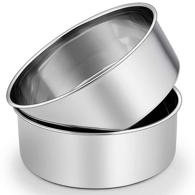 8 x 3 Inch Cake Pans Set of 2, P&P CHEF Round Baking Pan Stainless Steel Layer Birthday Wedding Cake Oven Pans, Non Toxic & Heavy Duty, Deep Side & Mirror Finish, Easy Clean & Dishwasher Safe