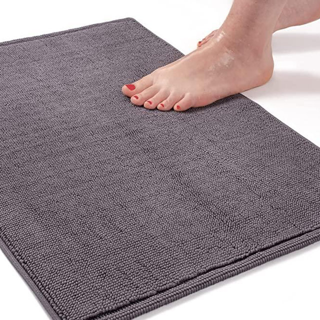 American Soft Linen Bath Rug Non Slip Durable Backing 100% Cotton 16x24 Inch Shaggy Form Super Soft and Absorbent, Grey