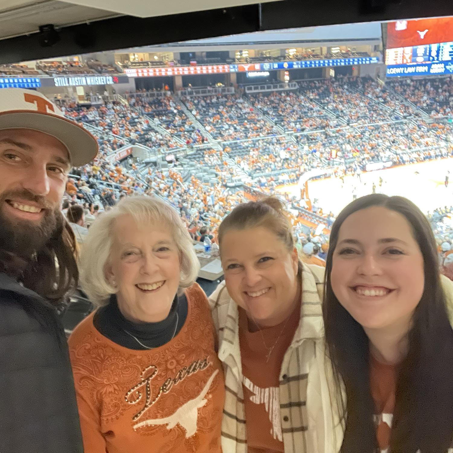 Barrett treating my mom and nana to our first Texas basketball game at the Moody!