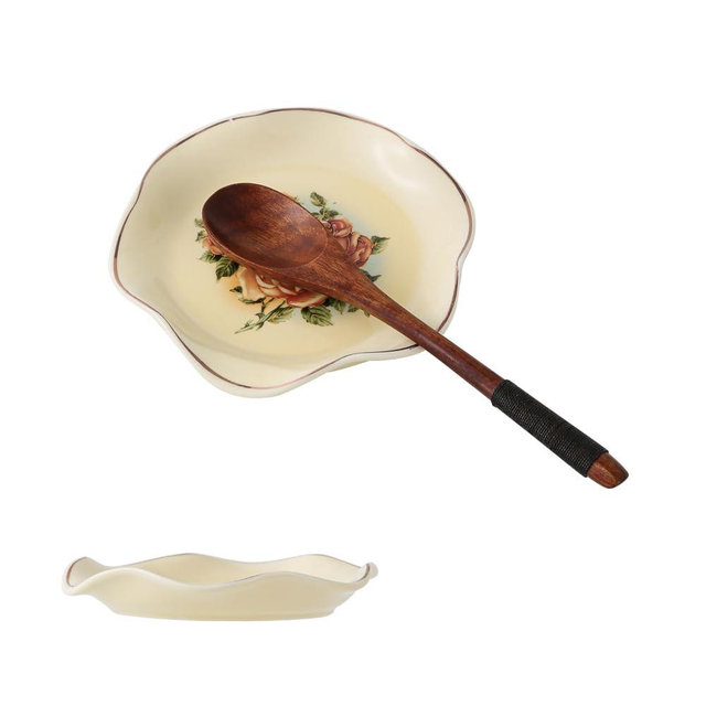 5 Inch Heat-Resistant Spoon Rest for Stove Top, Ceramic Utensil Holder with Flower Design for Kitchen Counter, Modern Farmhouse Kitchen Décor (1)