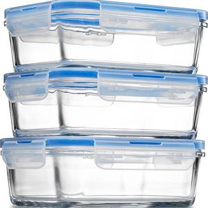 Glass Meal Prep Food Storage Containers - (3-Pack 28 Oz.) Portion Control Lunch Containers, with BPA Free Airtight Snap Locking Lids, Prep, Freeze, Reheat, Bake, Oven Safe Containers for Home and Work