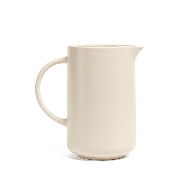 Over&Back Coupe Stoneware Pitcher - Elegant Water Pitcher for Home Decor and Beverages - 42 Oz - Semi-Matte Ivory