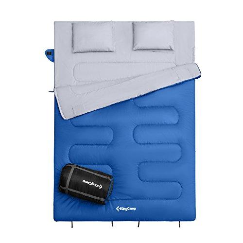 KingCamp Double Sleeping Bag for Adults,Backpacking 2 Person Sleeping Bags with 2 Pillows for 3 Season Warm and Cool Weather Camping Outdoor Traveling,Waterproof Queen Size