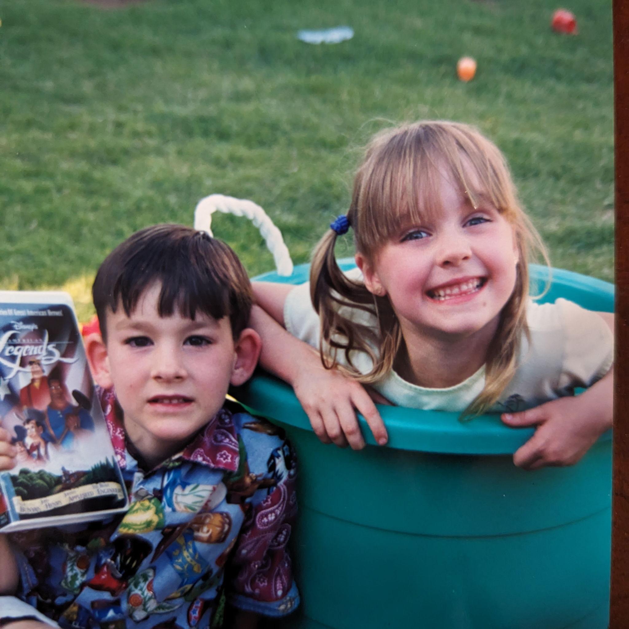 Ry and Tay age 5, playing in the backyard