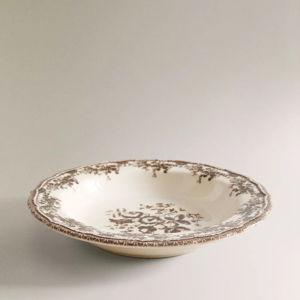 FLORAL EARTHENWARE SOUP PLATE STONE