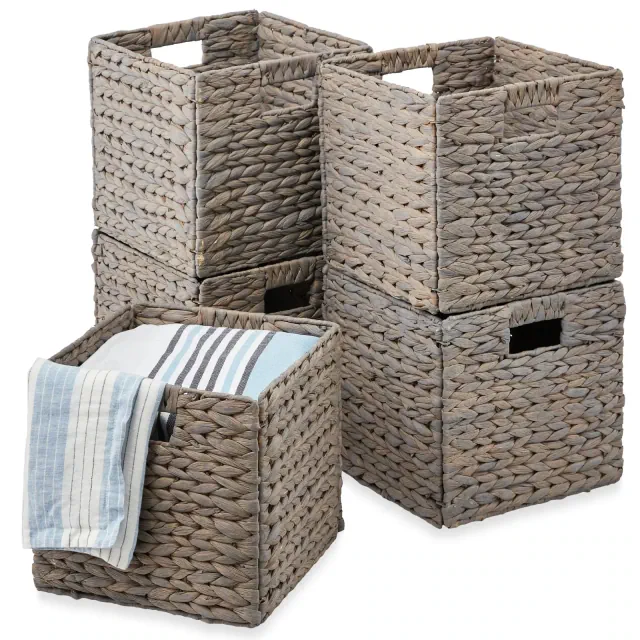 Best Choice Products 13x13in Hyacinth Storage Baskets, Set of 5 Multipurpose Collapsible Organizers - Gray