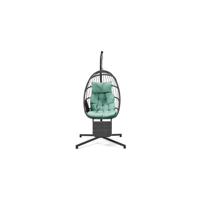 EROMMY Hanging Egg Chair with Stand & Removable Leg Rest, Hammock Chair for Patio, Bedroom,Blue
