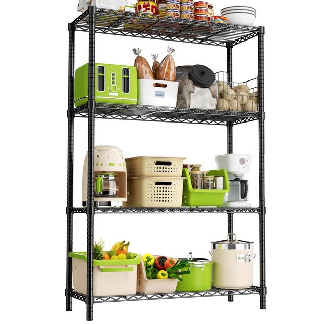 36" BLACK 4-Tier Height-Adjustable Garage Wire Shelving Unit for Kitchen, Laundry Room, Pantry, Warehouse, Basement