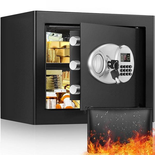 1.0 cu ft Personal Home Safe Box Fireproof Waterproof Set for Home Use, Digital Hidden Security Safe with LCD Electronic Lock & 2 Backup Keys, Fireproof Document Safe for Firearm Cash Jewelry Medicin