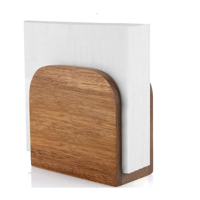 ARN CRAFT Acacia Wood Napkin Holder for Table, Wooden Napkin Holders for Kitchen, Standing Napkin Dispenser for Kitchen Dining Room Party Use, Kitchen Table Decor (Acacia 5.5"D x 2.5"W x 4"H)