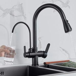 Black Three-Way Kitchen Faucet with Filter Tap