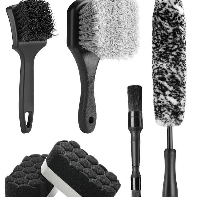 Fantasticlean 6PCS Car Wheel Cleaning Pro Kit, Tire Brush, Soft-bristled Rims Brush, Microfiber Bendable Brush, Double-Ended Detailing Brush, and Detailing Pads, Scratch-Free & Multipurpose