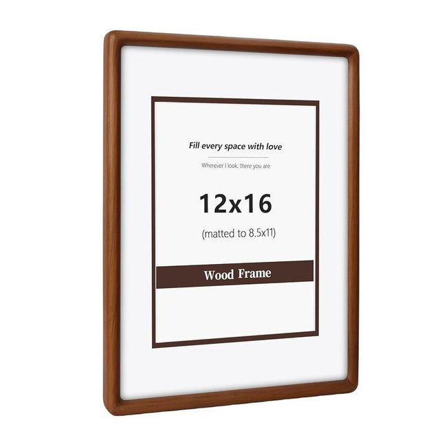 SZKYSJGS 12x16 Wood Picture Frame, Solid Natural Walnut Rounded Corner Photo Frame with Tempered Glass, 12 x 16 Wooden Frame Matted to 8.5x11, Wall or Tabletop Display