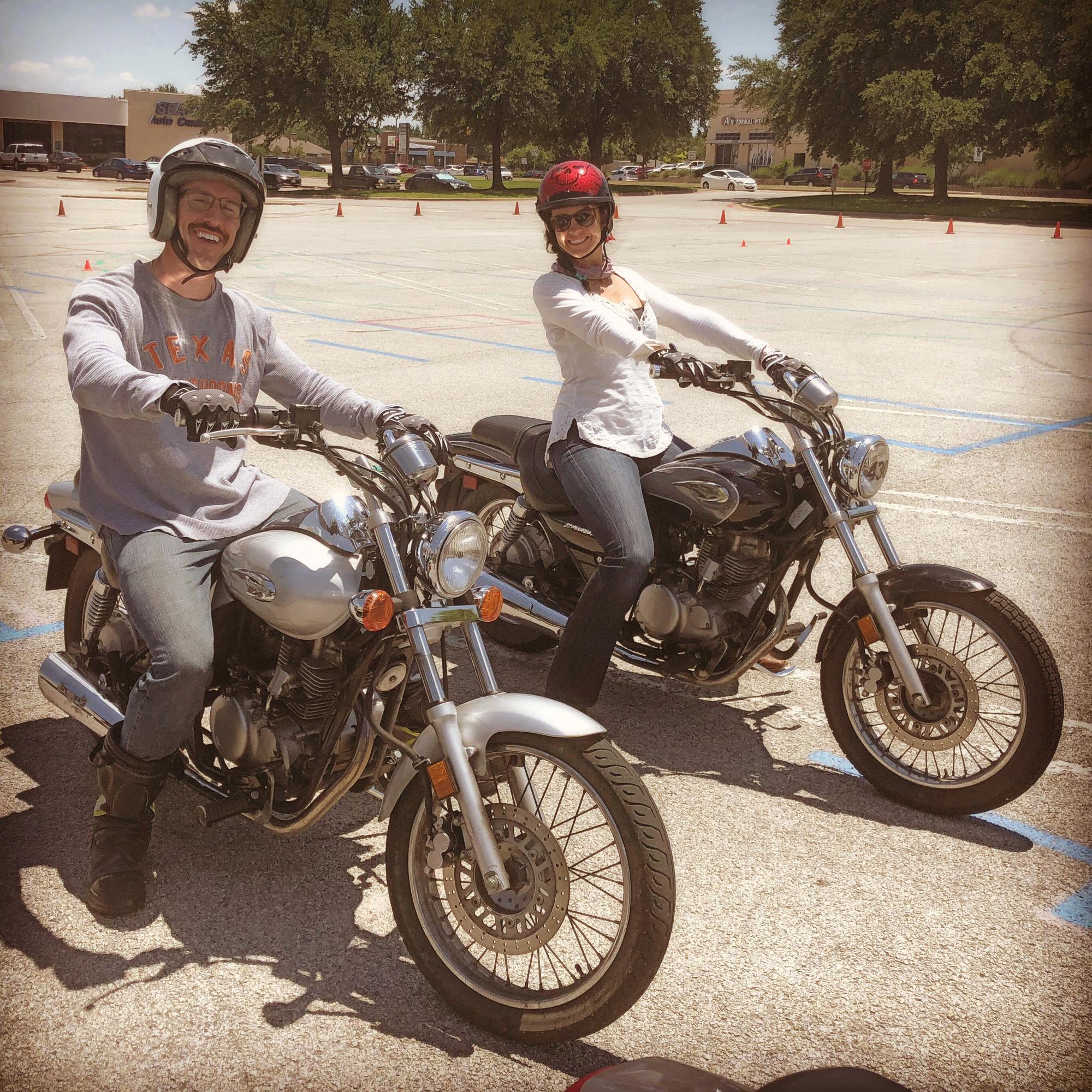 Getting our motorcycle licenses for our international drivers licenses. We were terrible.