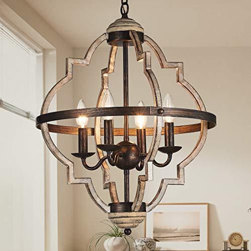 TZOE Orb 4-Light Metal Chandelier，Rustic Vintage Chandelier，Stardust Finish，Foyer Light，Adjustable Height，Dining Room Lighting Fixtures Hanging，Living Room Light，Kitchen Chandelier UL Listed