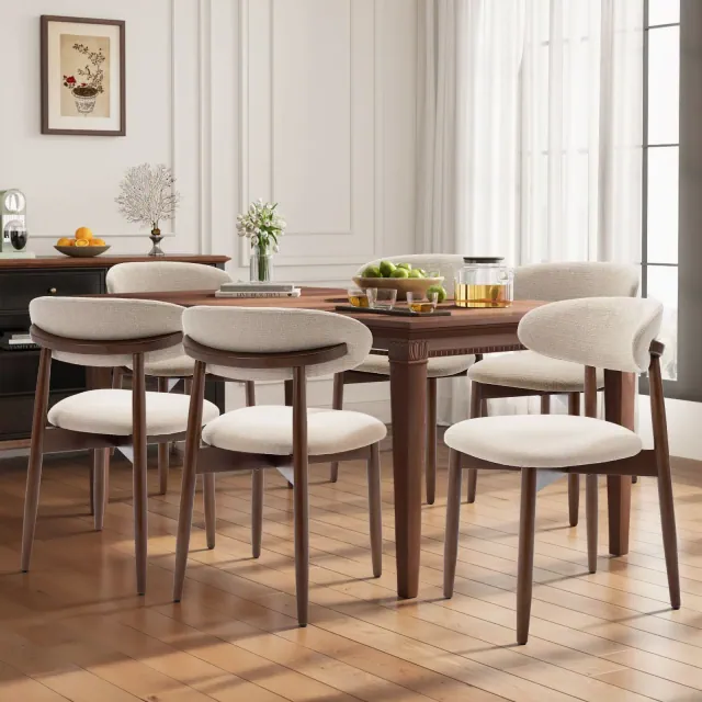 Set of 6 Modern Upholstered Dining Chairs -Fabric Seat, Solid Wood Legs with Foot Pegs, Kitchen/Cafe Side Chairs for Dining Room
