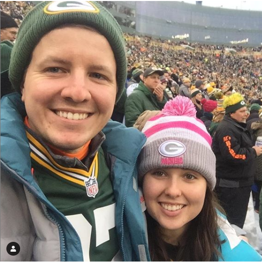 Braving the cold at our first Packers game together