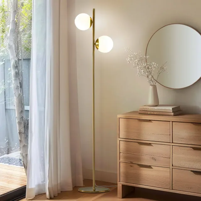 Brightech Sphere Mid-Century Tree Floor Lamp Antiqued Brass: Mid-Century Design, Dual Globe, Alexa Compatible