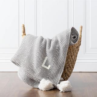 Personalized Grey Herringbone Throw with Tassels