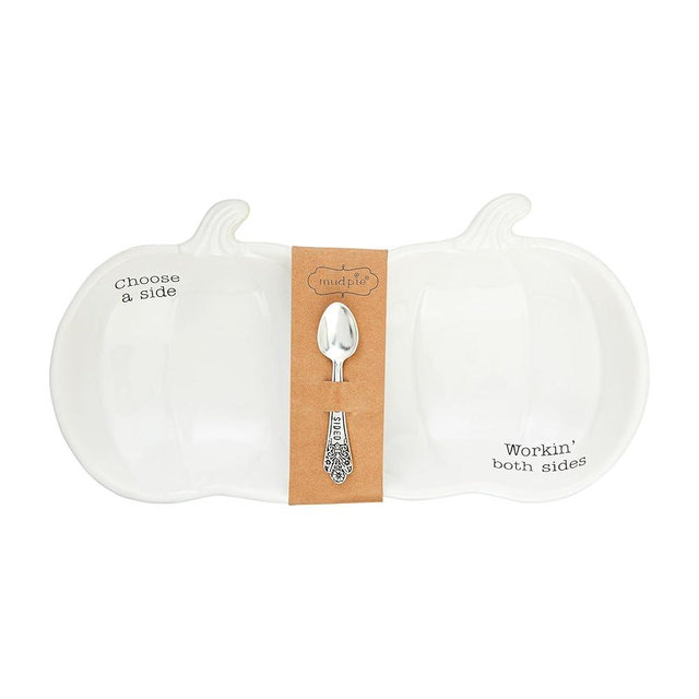 Mud Pie Pumpkin Double Serving Dish; dish 7 3/4" x 12" | spoon 5"