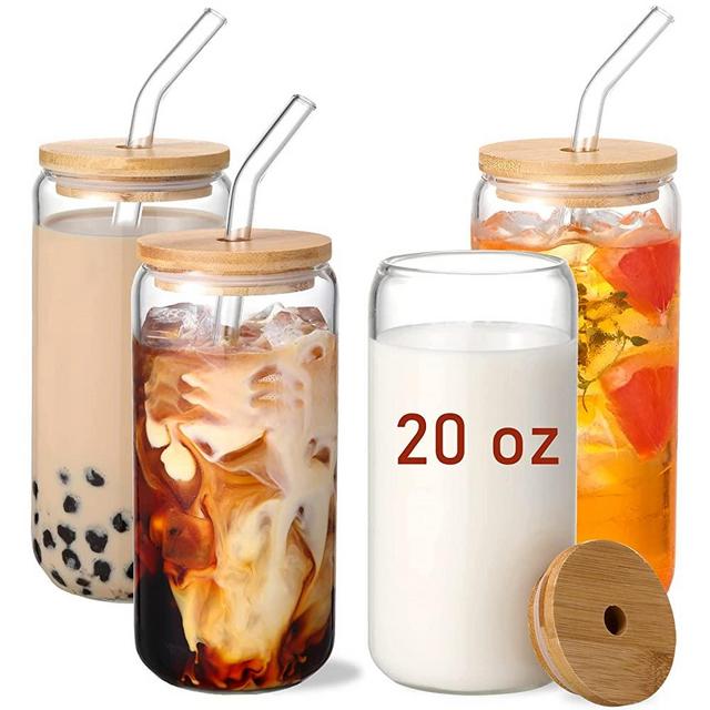 Goodhomes Borosilicate Glass Tumbler With Glass Straw & Wooden Lid