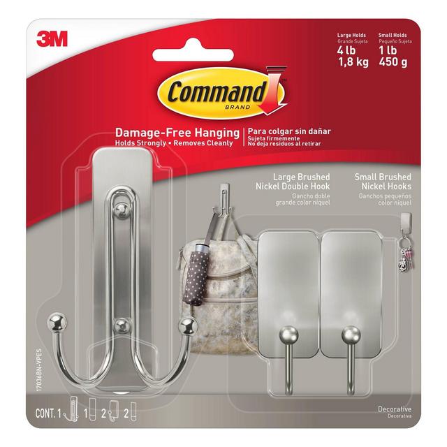Command Large Double and Small Decorative Hooks Nickel