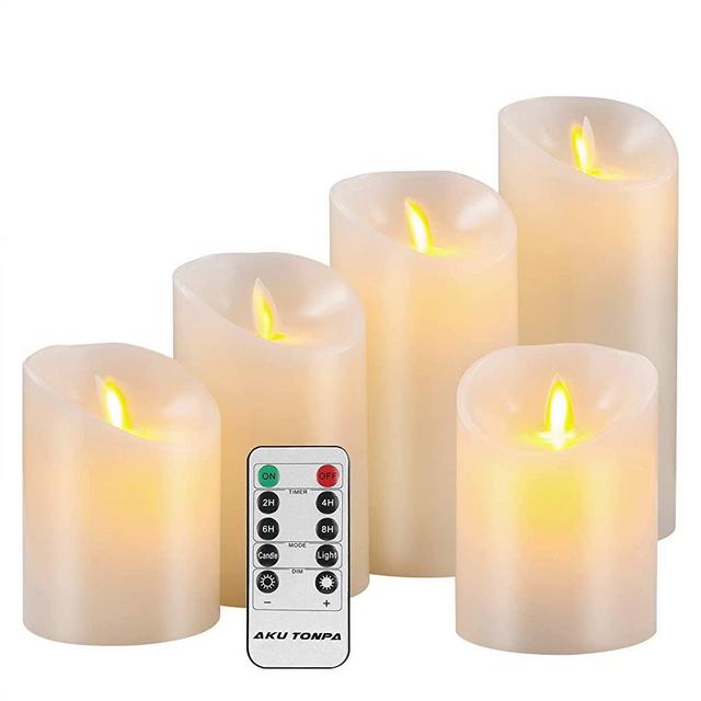 Aku Tonpa Flameless Candles Battery Operated Pillar Real Wax Electric LED Candle Gift Sets with Remote Control Cycling 24 Hours Timer, 4" 4" 5" 6" 7" Pack of 5