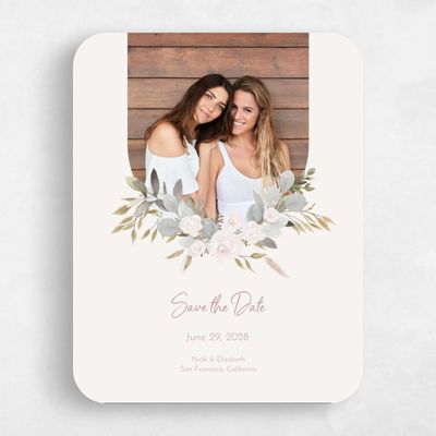 Beige Rounded Wedding Save the Date - Adeleida Photo