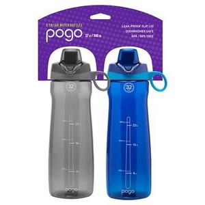 Pogo Tritan Plastic Water Bottle 2-Pack 32oz, Chug Lid - Gray/Blue