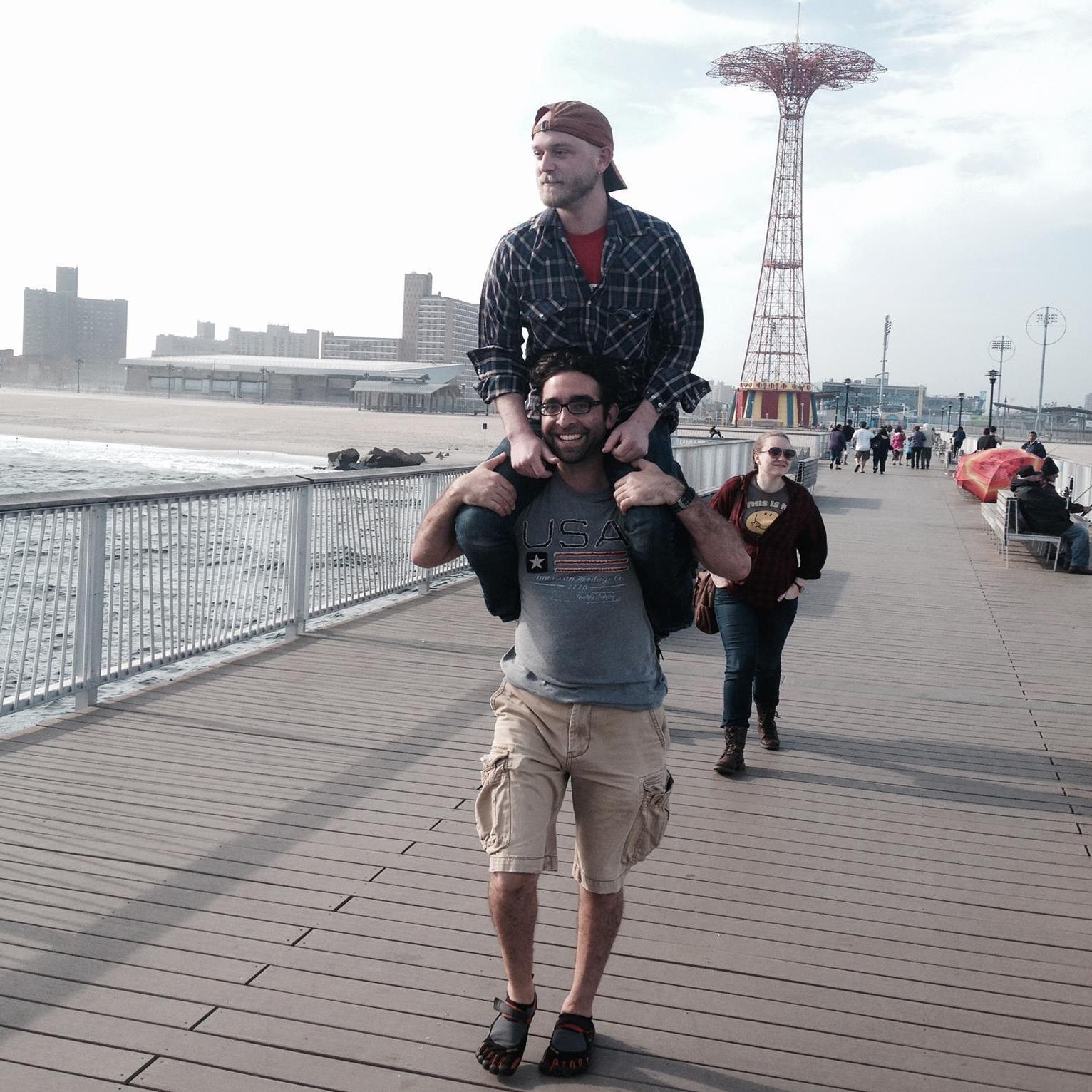 Chris Robinson & Fudge on the Coney Island boardwalk.